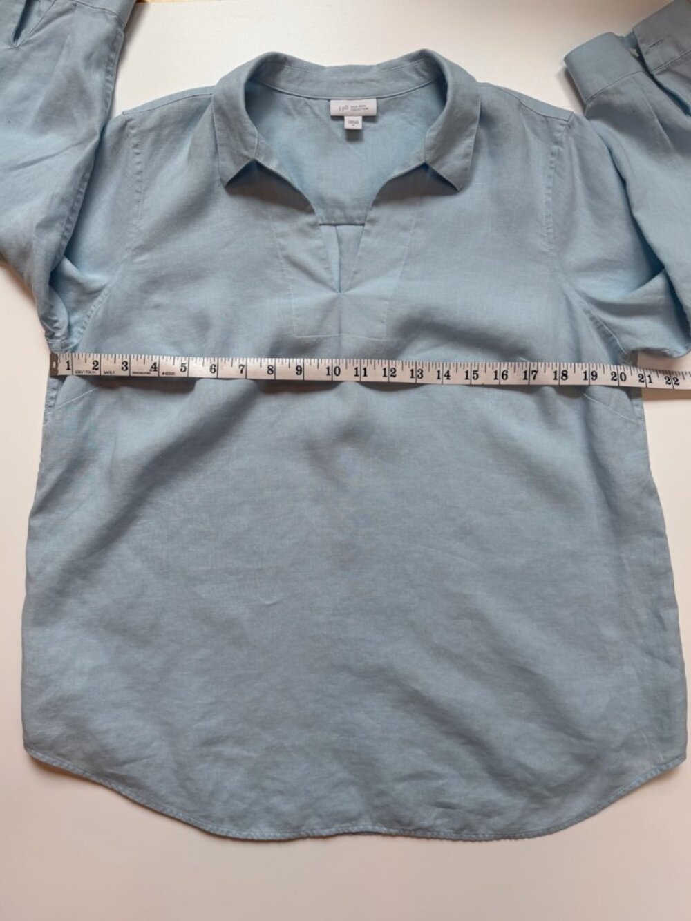 J. JILL Light Blue Linen Popover Collared V-Neck Top Size M - Picture 6 of 8